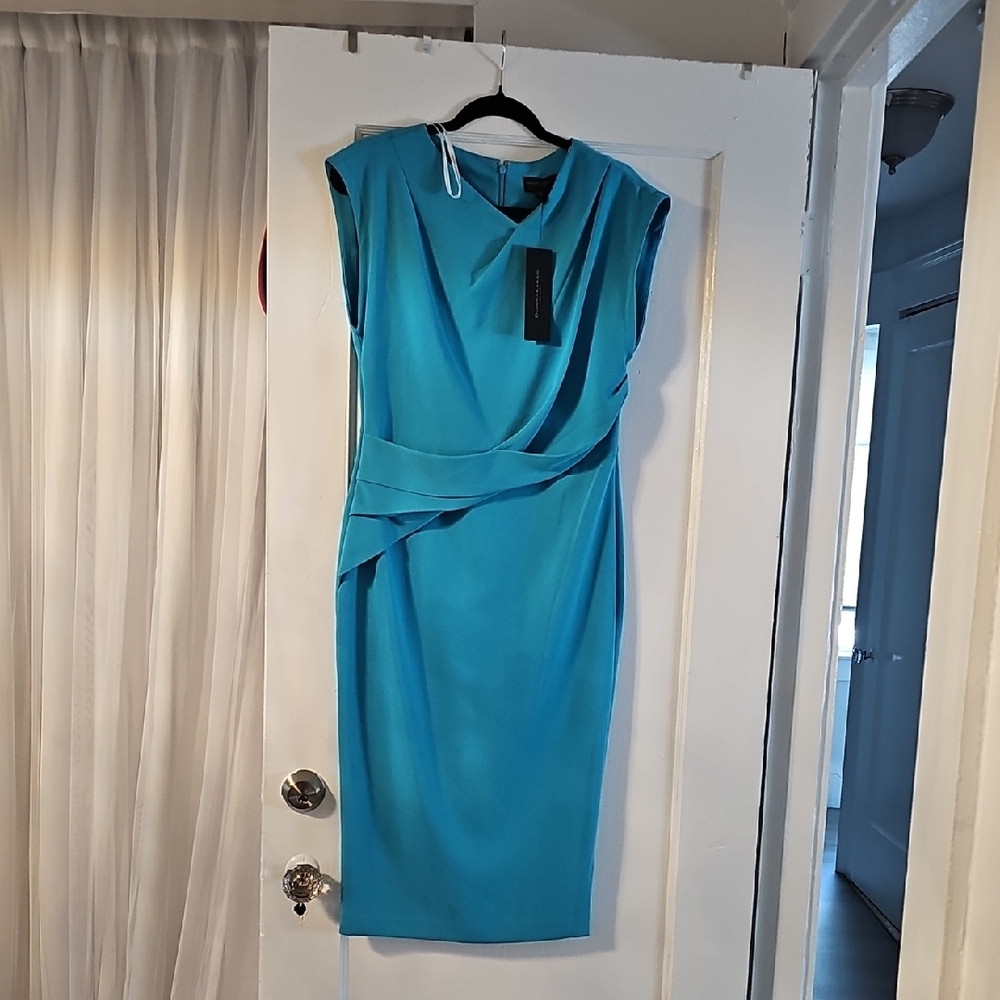 Donna Karan Teal Draped Midi Dress